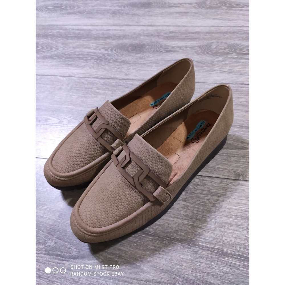 Baretraps Addison Truffle Tan Snakeskin Loafers Memory Foam Wedge Shoes Womens 7